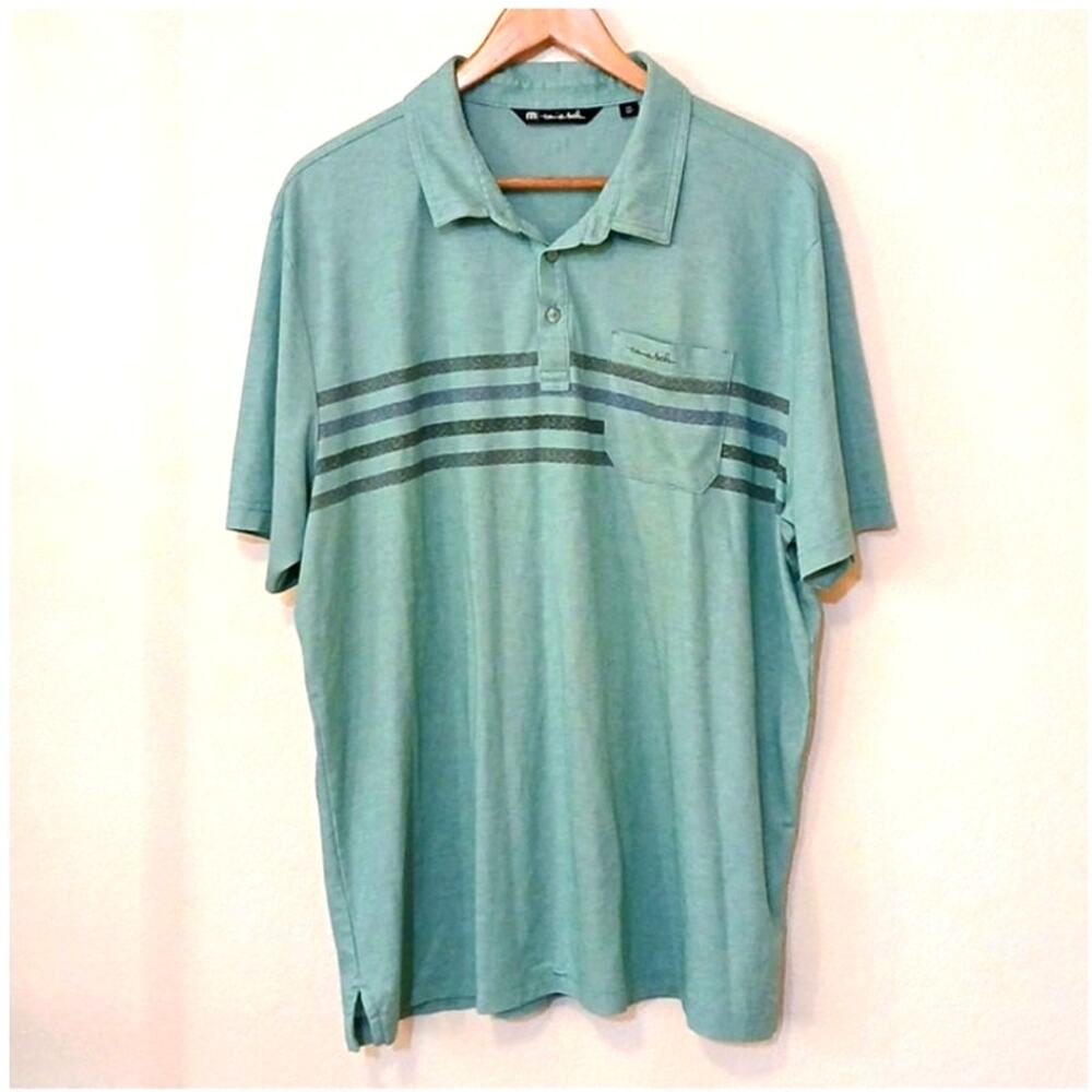 Travis Mathew green pocket polo with stripes XXL